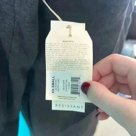 NWT Obey N°89 Heather Charcoal Patti Trench Coat Single Breasted One Button XXS - Picture 6 of 8